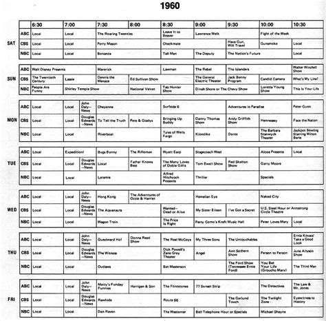 prime time tv schedule 1960